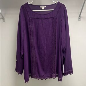 Coldwater Creek Deep Purple Blouse with Crochet Details